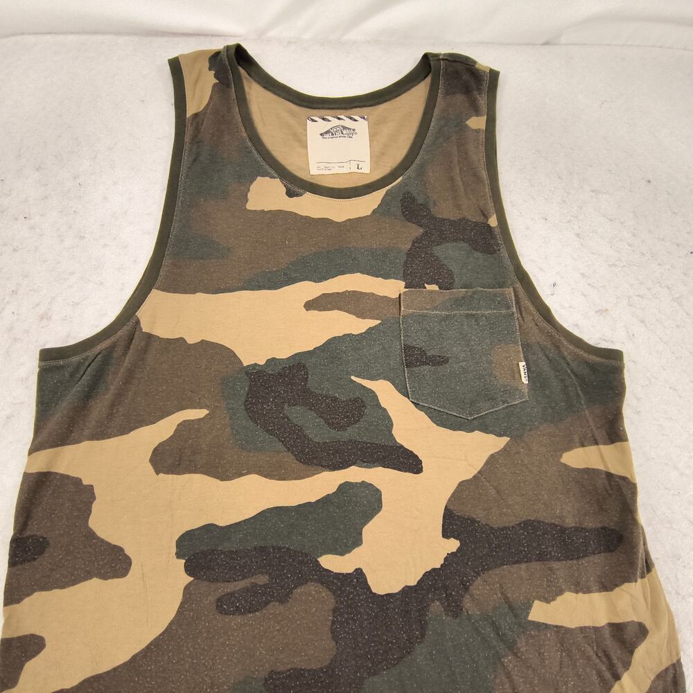 Vans Sleeveless Crew Neck Active Tank Top Shirt Mens Size Large L Camo Green